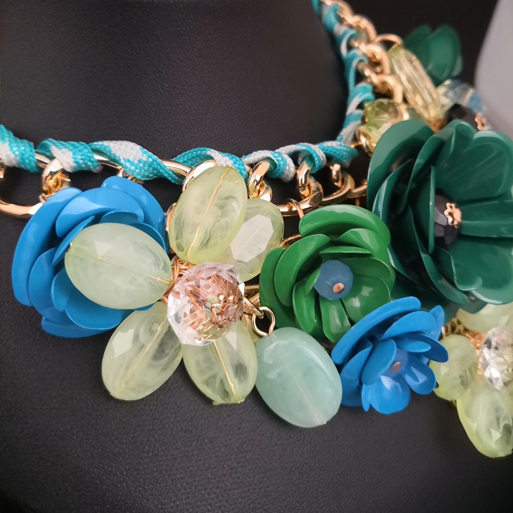 Boho Braided Rope Flower Pendant Necklace